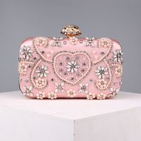 Black Pink Gold Polyester Flower Rhinestone Square Clutch Evening Bag main image 6