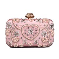 Black Pink Gold Polyester Flower Rhinestone Square Clutch Evening Bag main image 2