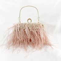 Light Grey Black Pink Polyester Solid Color Tassel Pearl Square Evening Bags main image 4