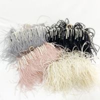 Light Grey Black Pink Polyester Solid Color Tassel Pearl Square Evening Bags main image 1