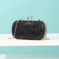 Black Pink Colour Pu Leather Metal Solid Color Sequins Oval Clutch Evening Bag main image 6
