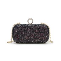 Black Pink Colour Pu Leather Metal Solid Color Sequins Oval Clutch Evening Bag main image 4