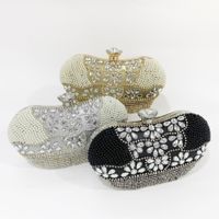 Black Gold Silver Pu Leather Crown Solid Color Rhinestone Pearls Clutch Evening Bag main image 1