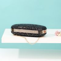 Black Pink Colour Pu Leather Metal Solid Color Sequins Oval Clutch Evening Bag main image 2