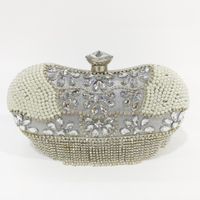 Black Gold Silver Pu Leather Crown Solid Color Rhinestone Pearls Clutch Evening Bag sku image 3