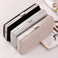 Black Champagne Silver Pu Leather Polyester Solid Color Square Clutch Evening Bag main image 1