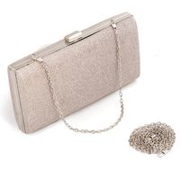 Black Champagne Silver Pu Leather Polyester Solid Color Square Clutch Evening Bag main image 3