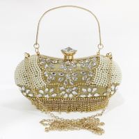 Black Gold Silver Pu Leather Crown Solid Color Rhinestone Pearls Clutch Evening Bag main image 3