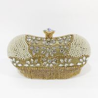 Black Gold Silver Pu Leather Crown Solid Color Rhinestone Pearls Clutch Evening Bag sku image 2
