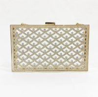 Black Gold Silver Arylic Plaid Rhinestone Square Clutch Evening Bag sku image 2