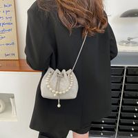 Women's Medium Summer Spring Pu Leather Solid Color Vintage Style Pearls Bucket String Handbag main image 5