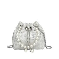 Women's Medium Summer Spring Pu Leather Solid Color Vintage Style Pearls Bucket String Handbag sku image 1