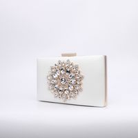 White Red Black Pu Leather Flower Rhinestone Square Evening Bags main image 3