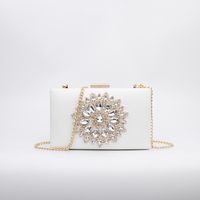 White Red Black Pu Leather Flower Rhinestone Square Evening Bags sku image 1