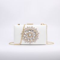 White Red Black Pu Leather Flower Rhinestone Square Evening Bags main image 1