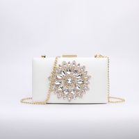 White Red Black Pu Leather Flower Rhinestone Square Evening Bags main image 2