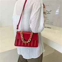 Women's Small Summer Pu Leather Stripe Solid Color Vintage Style Chain Square Flip Cover Handbag main image 5