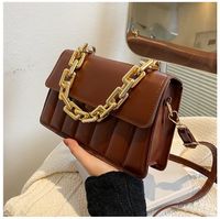 Women's Small Summer Pu Leather Stripe Solid Color Vintage Style Chain Square Flip Cover Handbag sku image 4