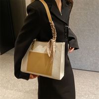 Women's Large All Seasons Pu Leather Color Block Fashion Ribbon Square Zipper Tote Bag main image 4
