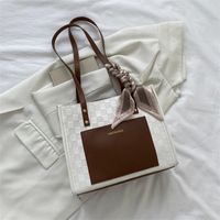 Women's Large All Seasons Pu Leather Color Block Fashion Ribbon Square Zipper Tote Bag sku image 3