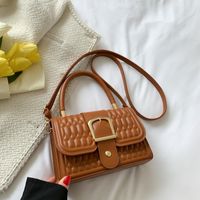 Women's Medium Pu Leather Solid Color Fashion Square Lock Clasp Crossbody Bag sku image 2