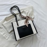 Women's Large All Seasons Pu Leather Color Block Fashion Ribbon Square Zipper Tote Bag sku image 4