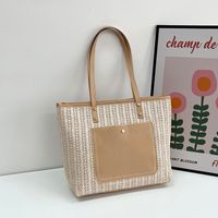 Women's Large All Seasons Straw Solid Color Streetwear Square Zipper Tote Bag sku image 3