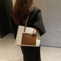 Women's Large All Seasons Pu Leather Color Block Fashion Ribbon Square Zipper Tote Bag main image 2