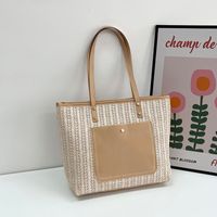 Women's Large All Seasons Straw Solid Color Streetwear Square Zipper Tote Bag sku image 1