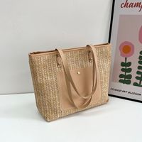 Women's Large All Seasons Straw Solid Color Streetwear Square Zipper Tote Bag sku image 4