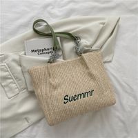 Women's Medium All Seasons Straw Letter Fashion Square Zipper Tote Bag sku image 2