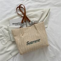 Women's Medium All Seasons Straw Letter Fashion Square Zipper Tote Bag sku image 3