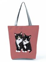 Women's Medium All Seasons Polyester Cat Fashion Square Zipper Tote Bag sku image 1