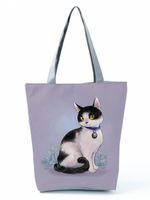 Women's Medium All Seasons Polyester Cat Fashion Square Zipper Tote Bag sku image 2