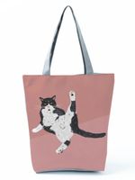 Women's Medium All Seasons Polyester Cat Fashion Square Zipper Tote Bag sku image 5