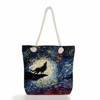 Women's Fashion Animal Starry Sky Canvas Shopping Bags sku image 5