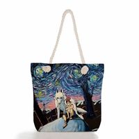 Women's Fashion Animal Starry Sky Canvas Shopping Bags sku image 9