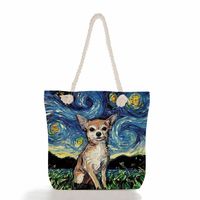 Women's Fashion Animal Starry Sky Canvas Shopping Bags sku image 17