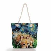 Women's Fashion Animal Starry Sky Canvas Shopping Bags sku image 42