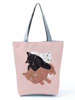 Women's Medium All Seasons Polyester Cat Fashion Square Zipper Tote Bag sku image 15