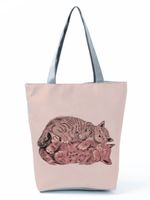 Women's Medium All Seasons Polyester Cat Fashion Square Zipper Tote Bag sku image 12