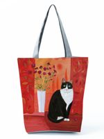 Women's Medium All Seasons Polyester Cat Fashion Square Zipper Tote Bag sku image 4