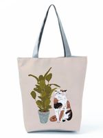 Women's Medium All Seasons Polyester Cat Fashion Square Zipper Tote Bag sku image 20