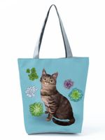 Women's Medium All Seasons Polyester Cat Fashion Square Zipper Tote Bag sku image 24