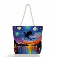 Women's Fashion Animal Starry Sky Canvas Shopping Bags sku image 3