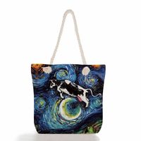 Women's Fashion Animal Starry Sky Canvas Shopping Bags sku image 7