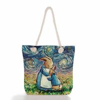 Women's Fashion Animal Starry Sky Canvas Shopping Bags sku image 15