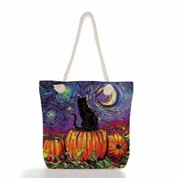 Women's Fashion Animal Starry Sky Canvas Shopping Bags sku image 19