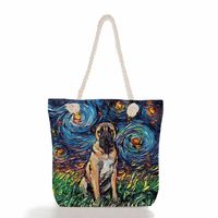 Women's Fashion Animal Starry Sky Canvas Shopping Bags sku image 12