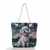 Women's Fashion Animal Starry Sky Canvas Shopping Bags sku image 4